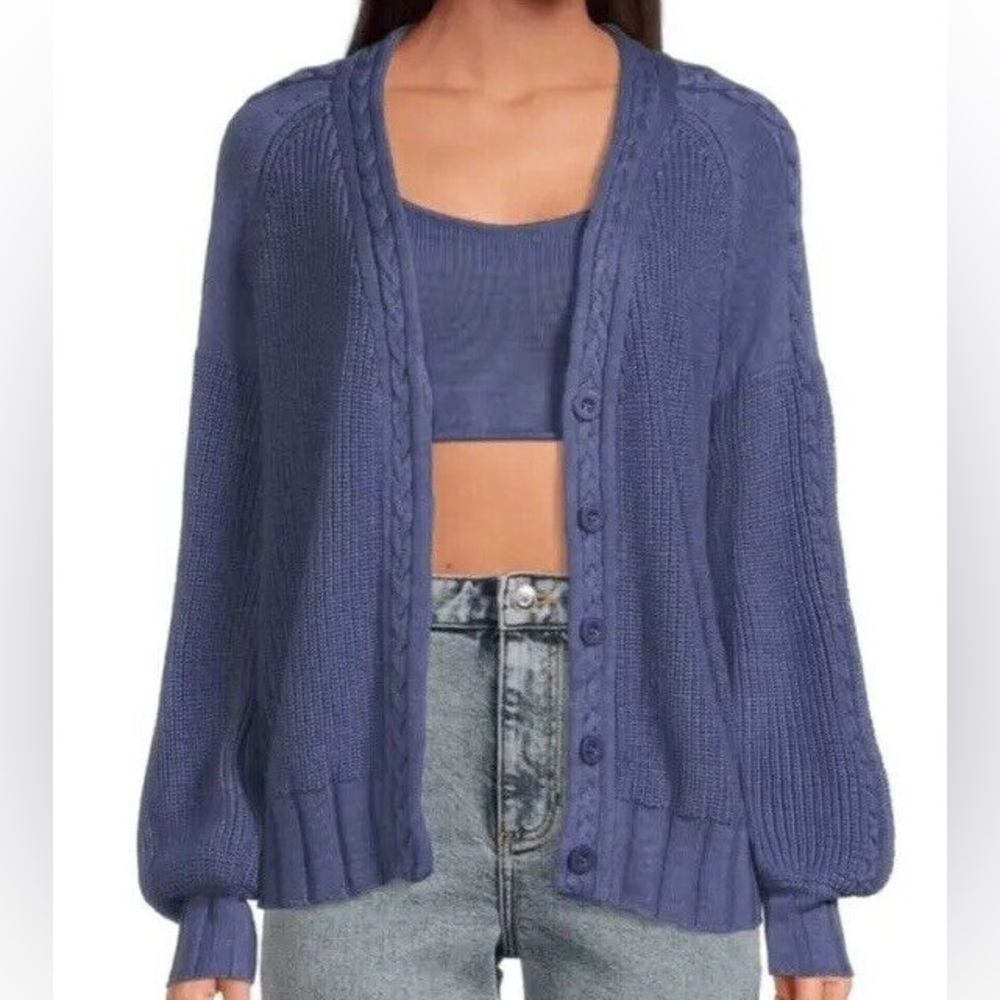 Gianni Bini Oversize Blue Cable Knit Sweater Wool Mix